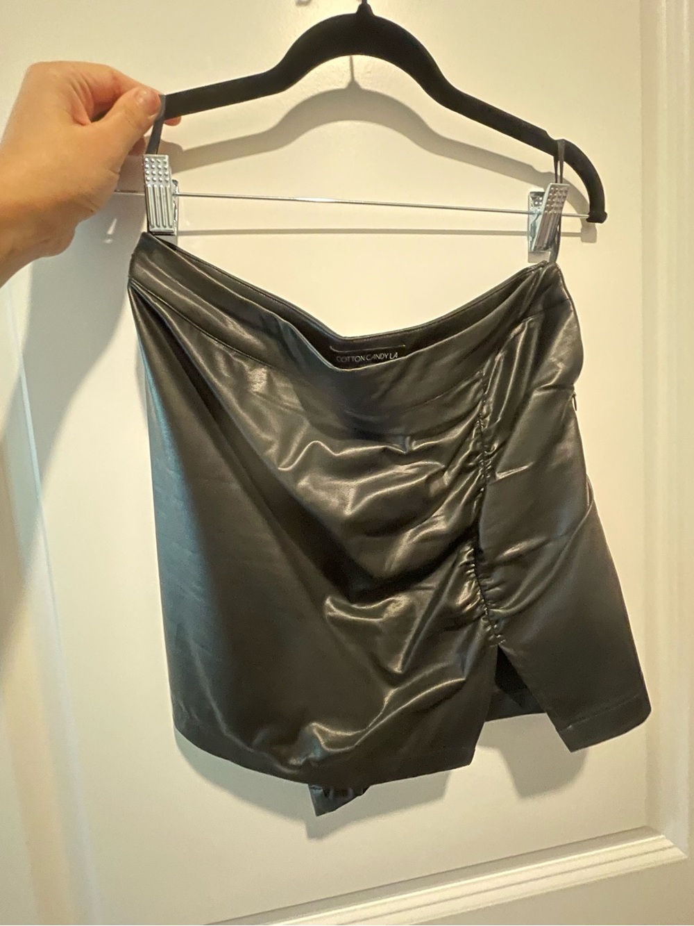 Cotton Candy LA Black Faux Leather Ruched Mini Skort